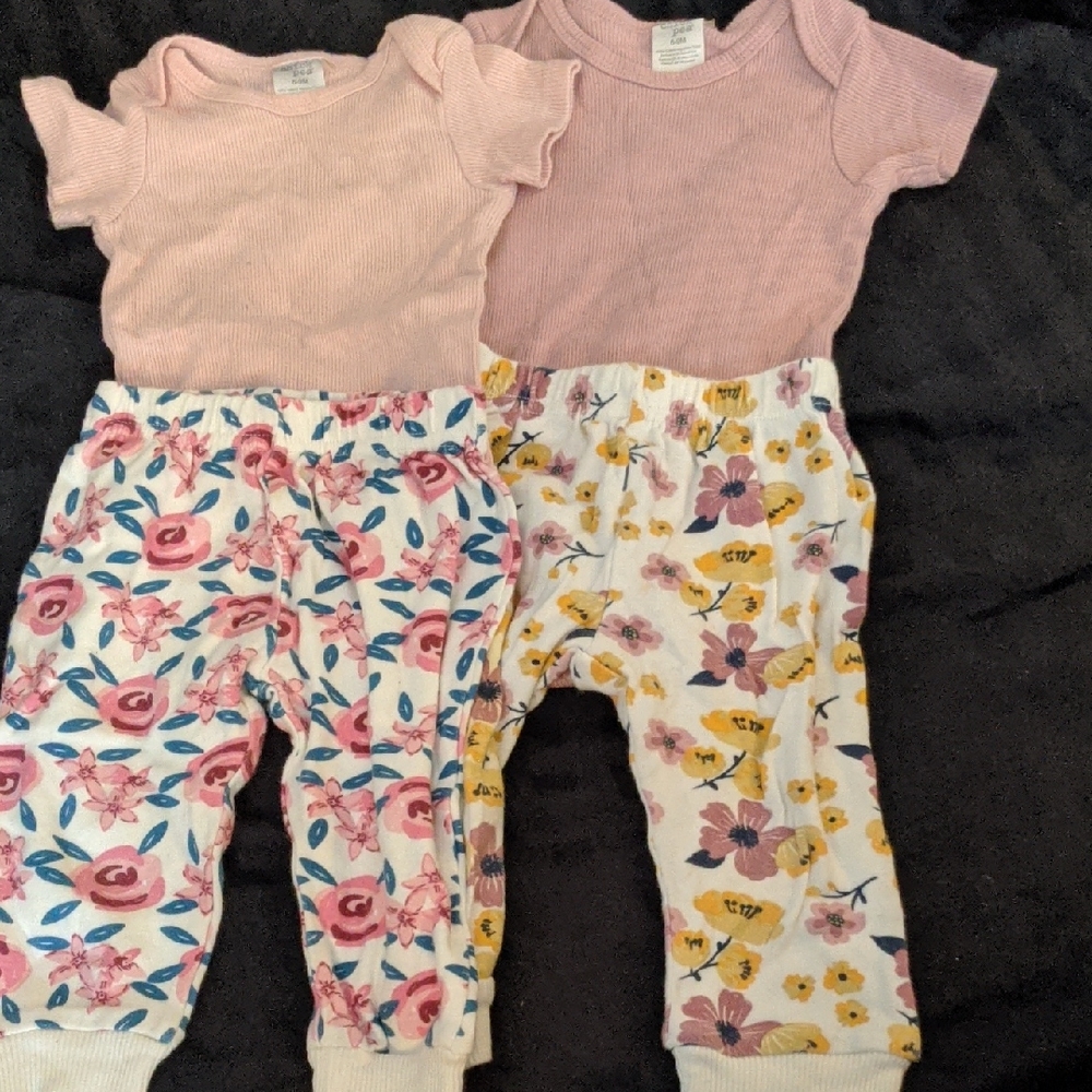 Pink and Floral Baby Outfit Set